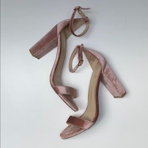 Mauve Velvet Block Heel Sandals